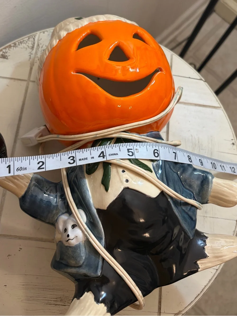 Vintage ceramic scarecrow pumpkin man lights up